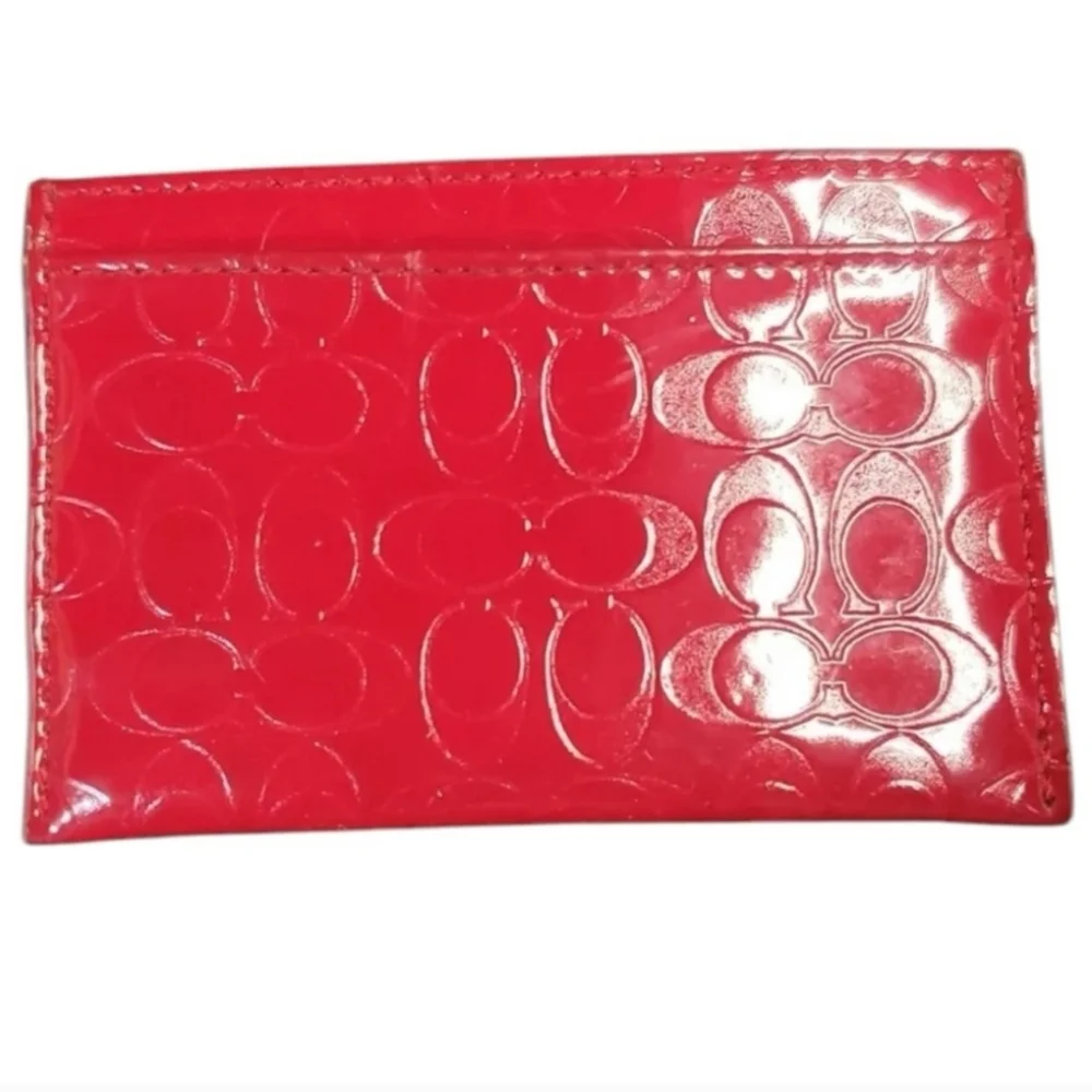 Coach Embossed Liquid Gloss Card Case Skinny Wallet Red Shiny F62544 EUC